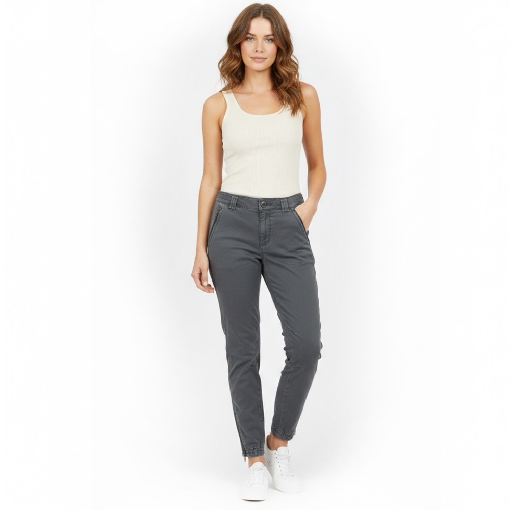 FREE PEOPLE Jogger Pants Charcoal Faded Black Cotton Ripstop Ankle Zip Size 10
